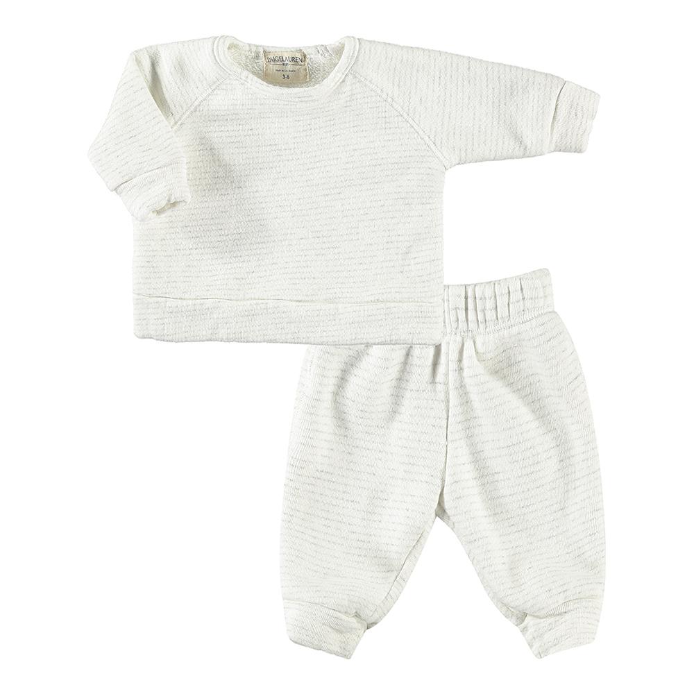 Kid Mini Stripe French Terry Loungewear Sets-Cozy Light Gray