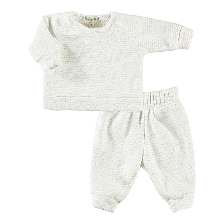 Kid Mini Stripe French Terry Loungewear Sets-Cozy Light Gray