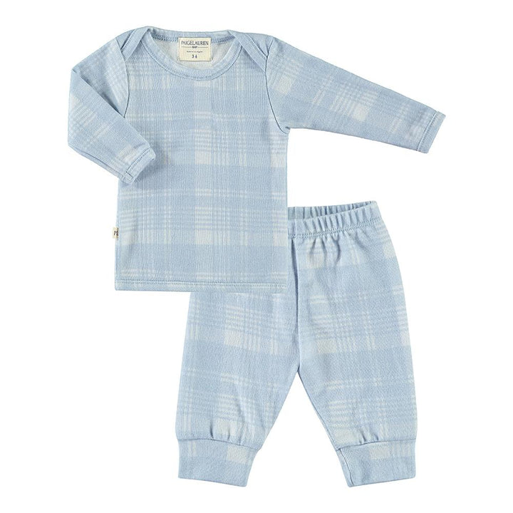 Baby L/S Hacci Plaid Lap Tee and Legging Set-Cozy | 0-3m | Blue Plaid