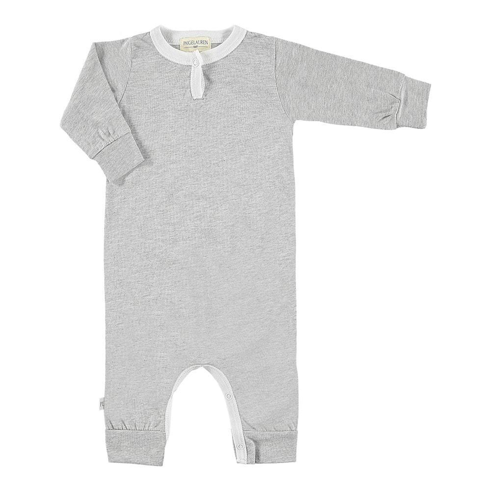 Baby Heathered Jersey Henley Coverall-Peace & Love | HEATHERED GRAY | 0-3m