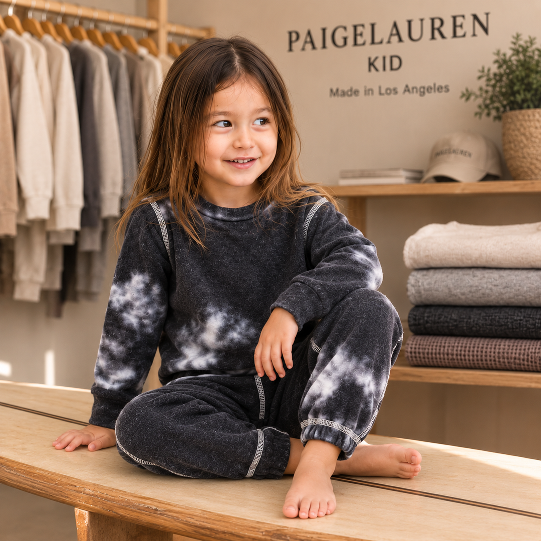 Hand-Dyed Mineral Wash Kids Sweatshirt & Sweatpants | PAIGELAUREN