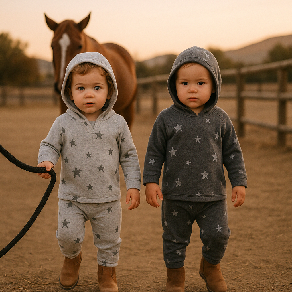 Star Hoodie & Baggy Pant Sets: Super-Soft Fleece in Gray & Charcoal