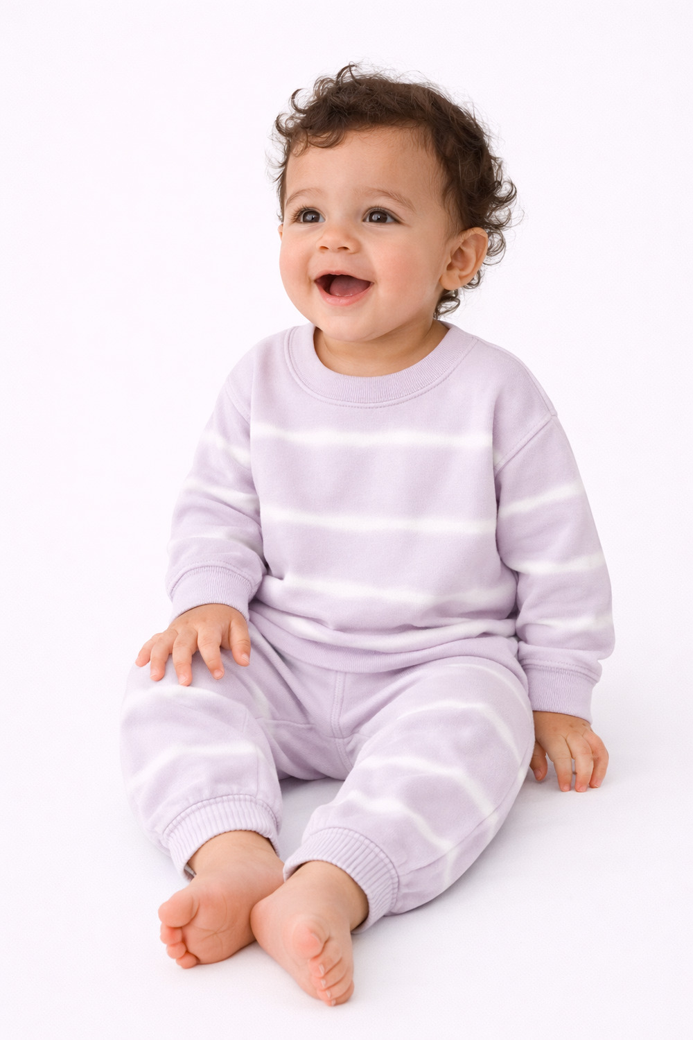 Lilac stripe tie dye baby rib pullover and pants set, baby and toddler. 