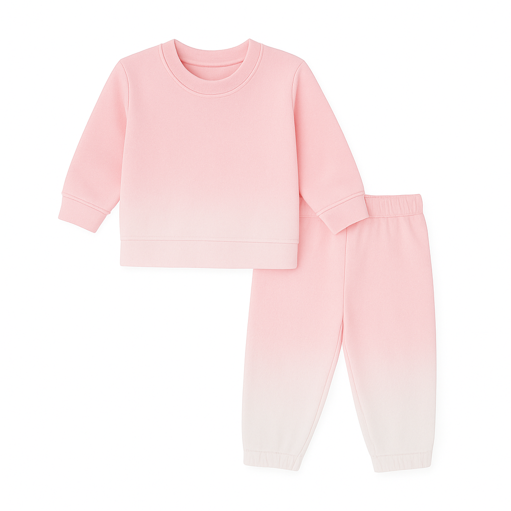 Pink pajama set with a gradient effect on a white background