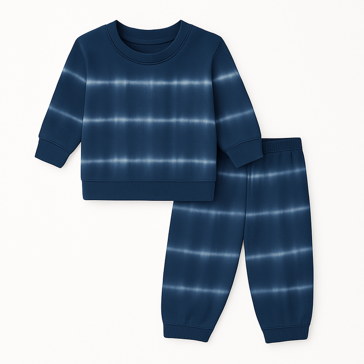 Blue tie-dye pajama set on a white background