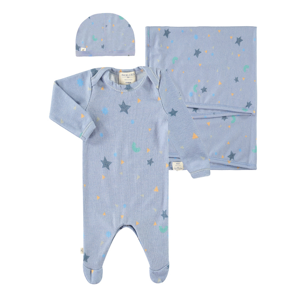 Newborn Welcome Home Hacci Confetti Romper, Blanket, Cap Set-Galaxy