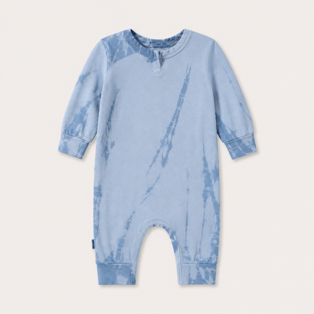 PAIGELAUREN Blue Fleece tonal-dyed baby romper made in Los Angeles.