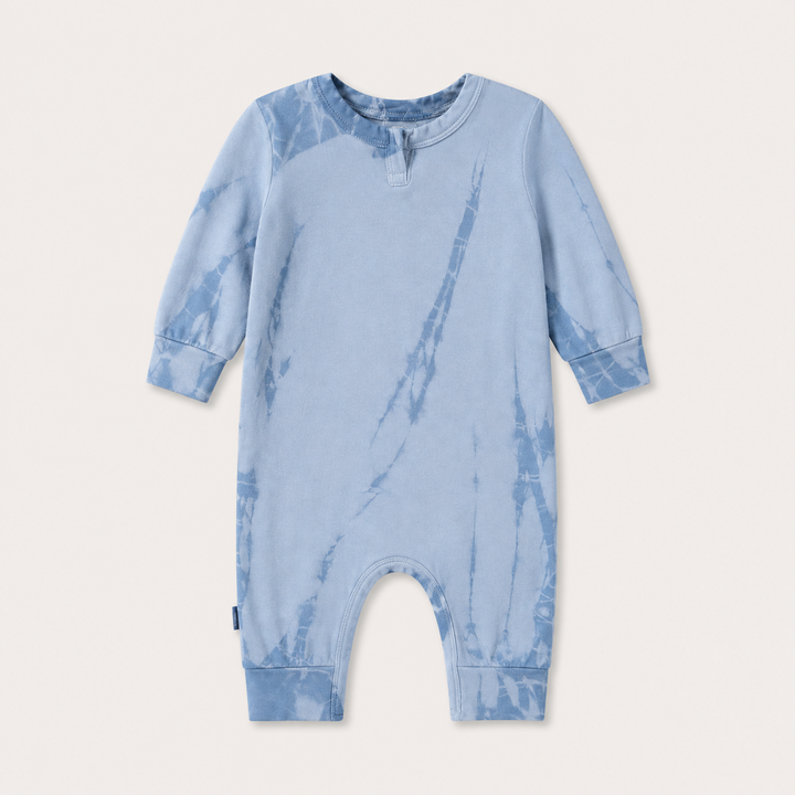 PAIGELAUREN Blue Fleece tonal-dyed baby romper made in Los Angeles.