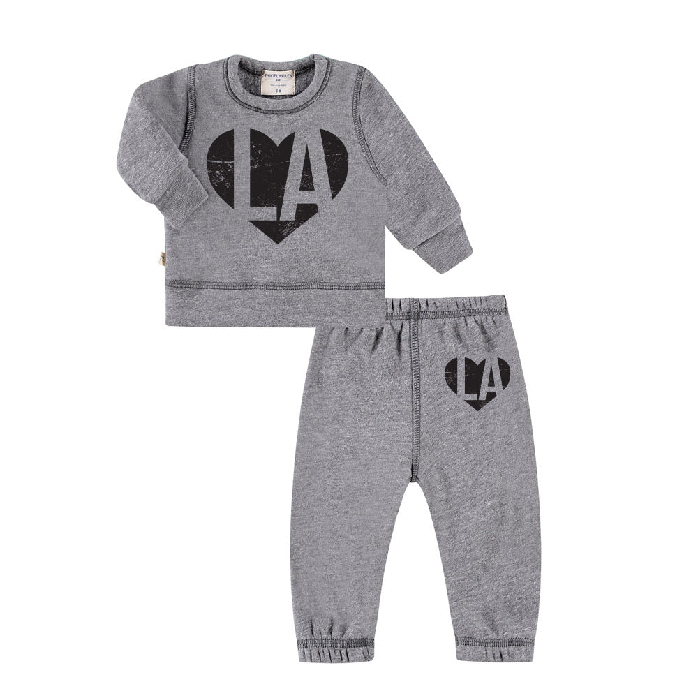 Eco-Heathered Fleece Heart Los Angeles Loungewear Sets