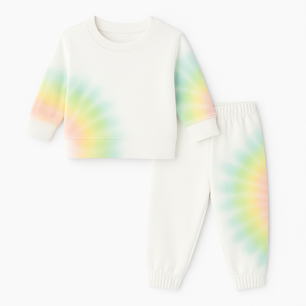 Pastel rainbow spiral marble baby loungewear set with pullover and pants