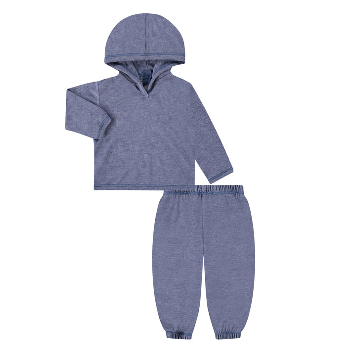 Toddler Slub Rib Organic Over Dye Hoodie and Balloon Pant Loungewear Sets