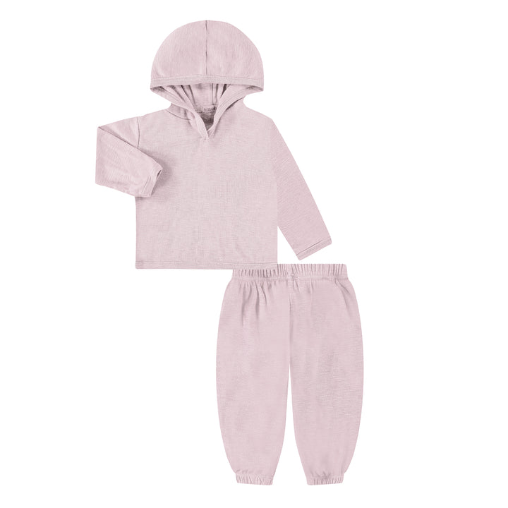Toddler Slub Rib Organic Over Dye Hoodie and Balloon Pant Loungewear Sets