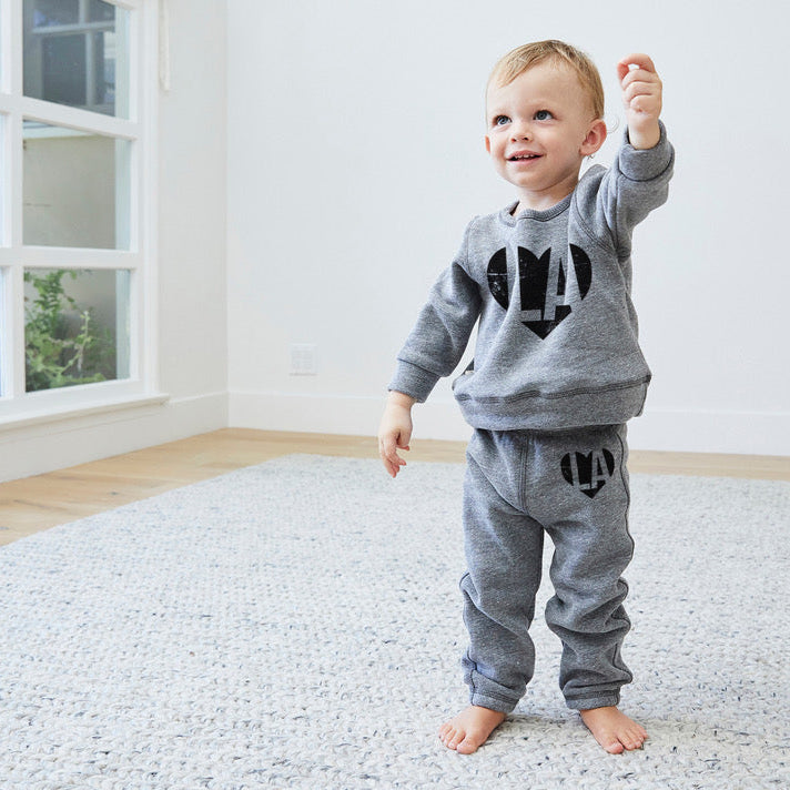 Eco-Heathered Fleece Heart LA Loungewear Sets