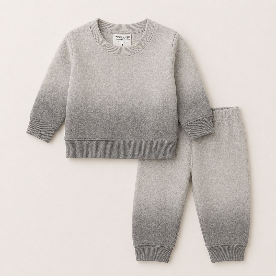 PAIGELAUREN Dip Dye Fleece Sweatshirt and Sweatpant Set in Ombre Gray