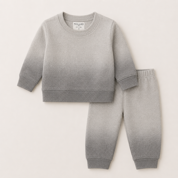 PAIGELAUREN Dip Dye Fleece Sweatshirt and Sweatpant Set in Ombre Gray