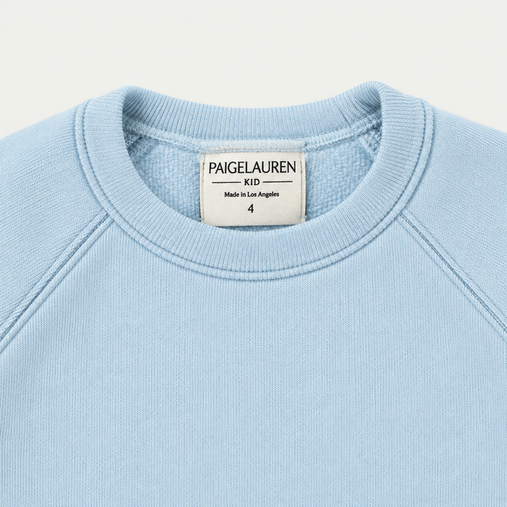 Light Blue fleece sweatshirt ribbed neckline and raglan seam detail