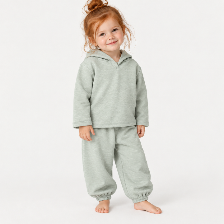 Toddler in PAIGELAUREN Sage Slub Rib Hoodie and Baggy Pant Set