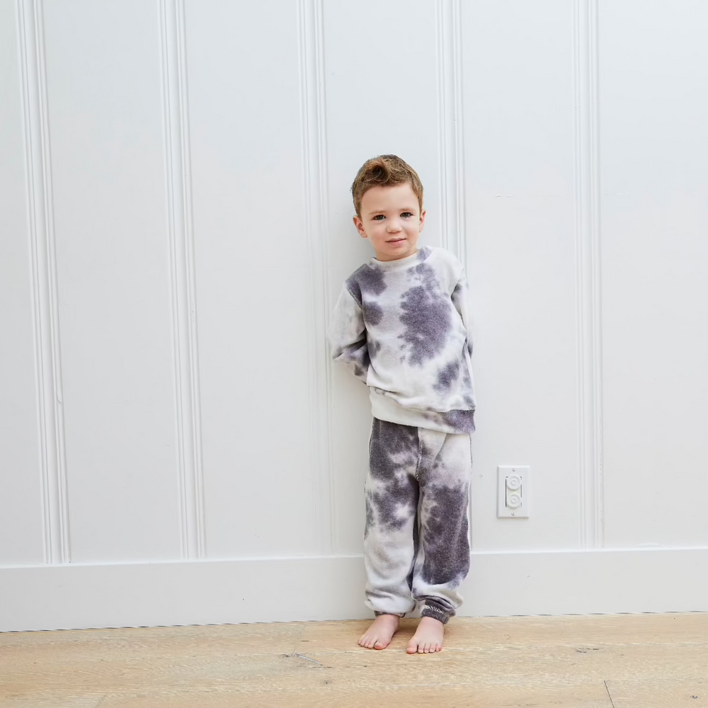 Gray White tie dye baby loungewear set eco-hacci fabric, baby and toddler