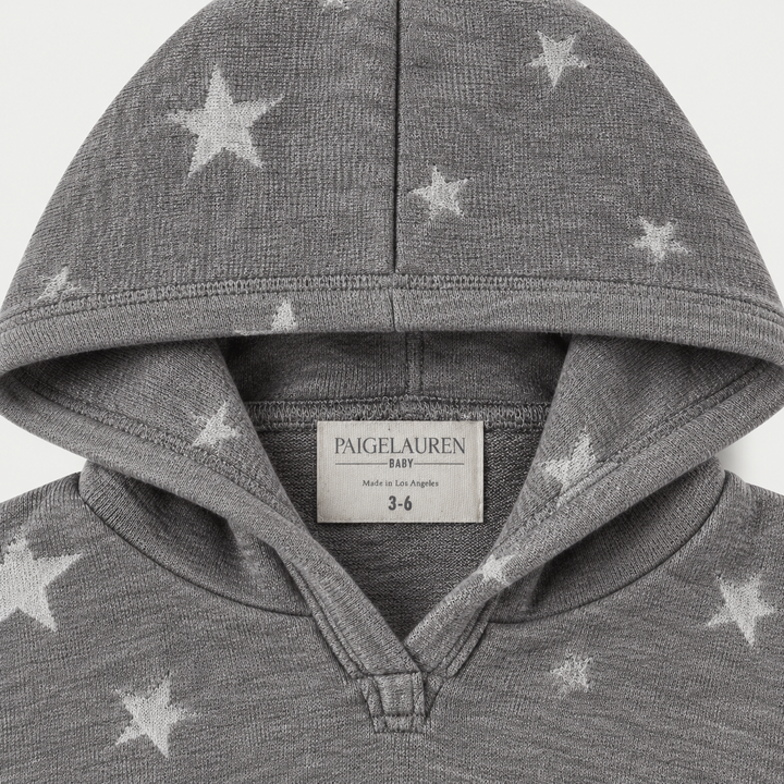 PAIGELAUREN Dark Gray Star Fleece Hoodie neck, hood and label detail