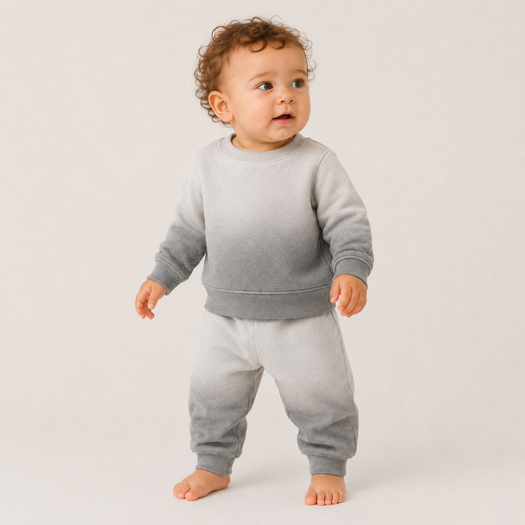 PAIGELAUREN Dip Dye Fleece Sweatshirt and Sweatpant Set in Ombre Gray