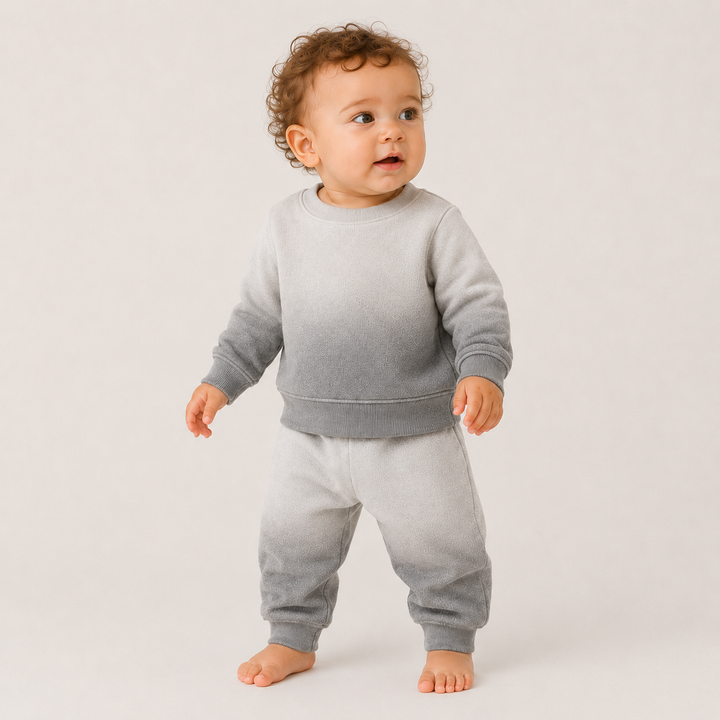 PAIGELAUREN Dip Dye Fleece Sweatshirt and Sweatpant Set in Ombre Gray