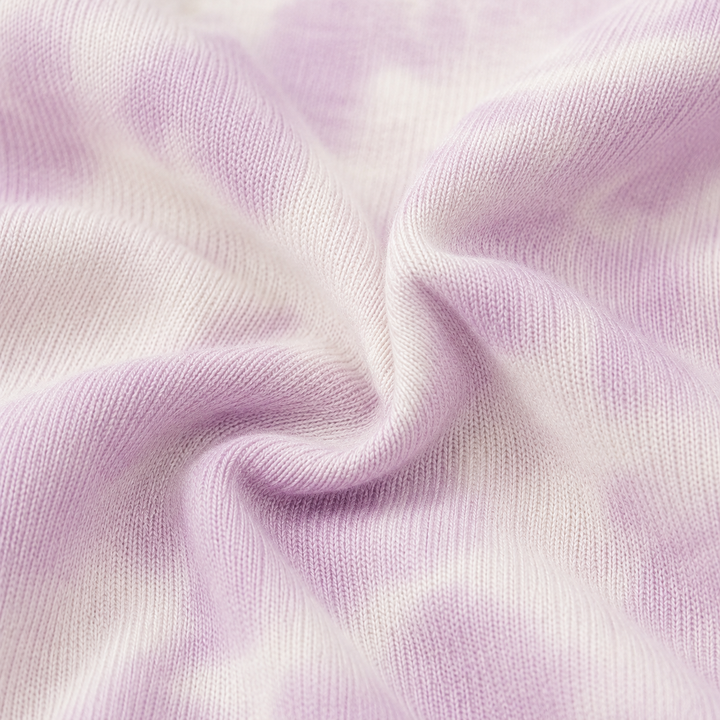 Soft baby rib cotton fabric swatch featuring PAIGELAUREN's hand-dyed lavender tie dye finish