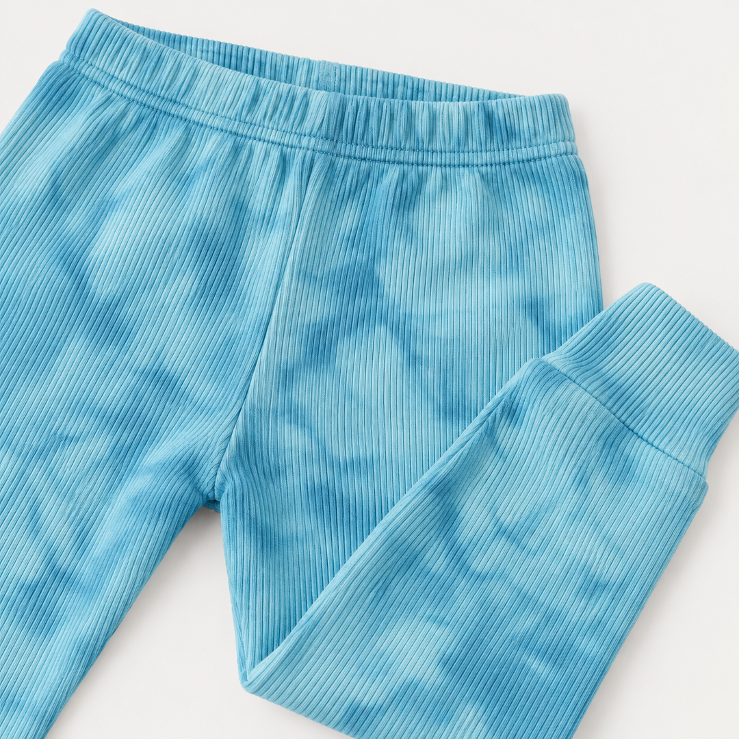 PAIGELAUREN Aqua Marble 2x1 Rib Legging waistband, rib texture and marble dye detail