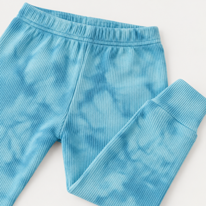 PAIGELAUREN Aqua Marble 2x1 Rib Legging waistband, rib texture and marble dye detail