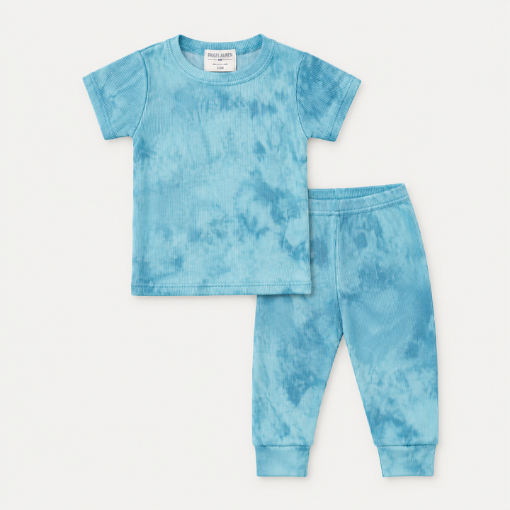 PAIGELAUREN Aqua Marble 2x1 Rib Tee + Legging Set