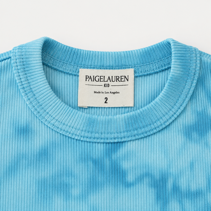 PAIGELAUREN Aqua Marble 2x1 Rib Tee neckline and label detail