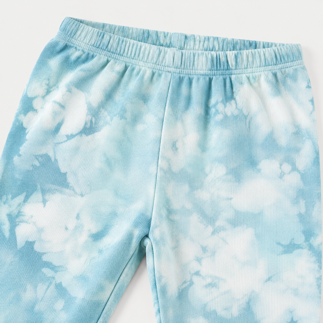 Aqua marble French terry jogger elastic waistband and fabric detail