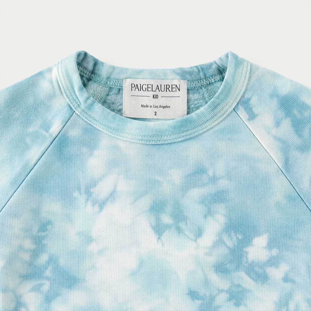 Aqua marble French terry raglan neckline and PAIGELAUREN label detail
