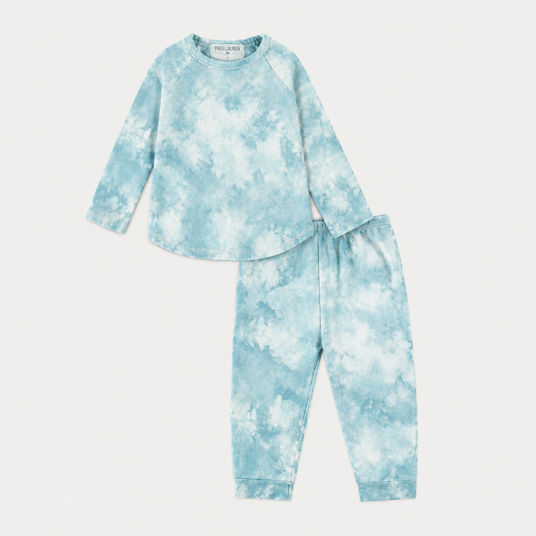 PAIGELAUREN aqua marble French terry 3/4 sleeve raglan tee and jogger set