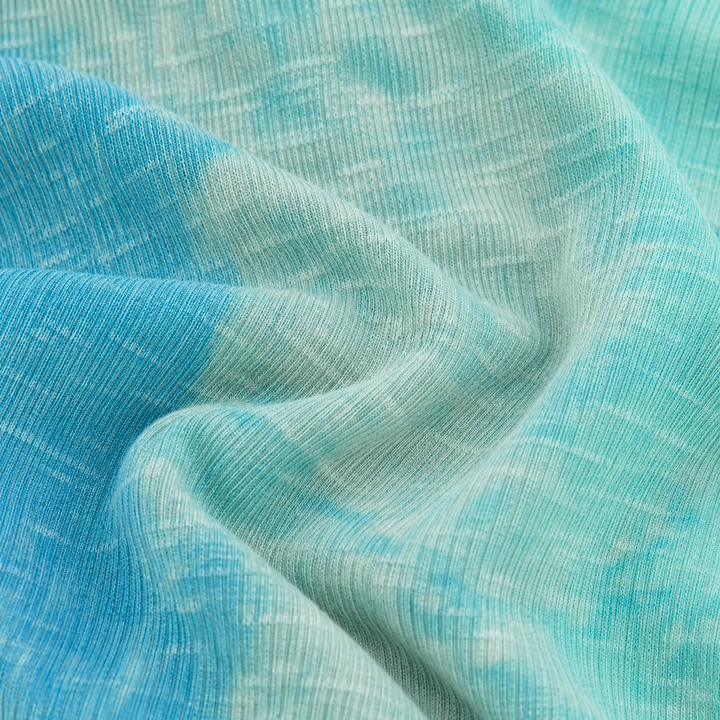 Close-up of PAIGELAUREN aqua marble slub rib fabric