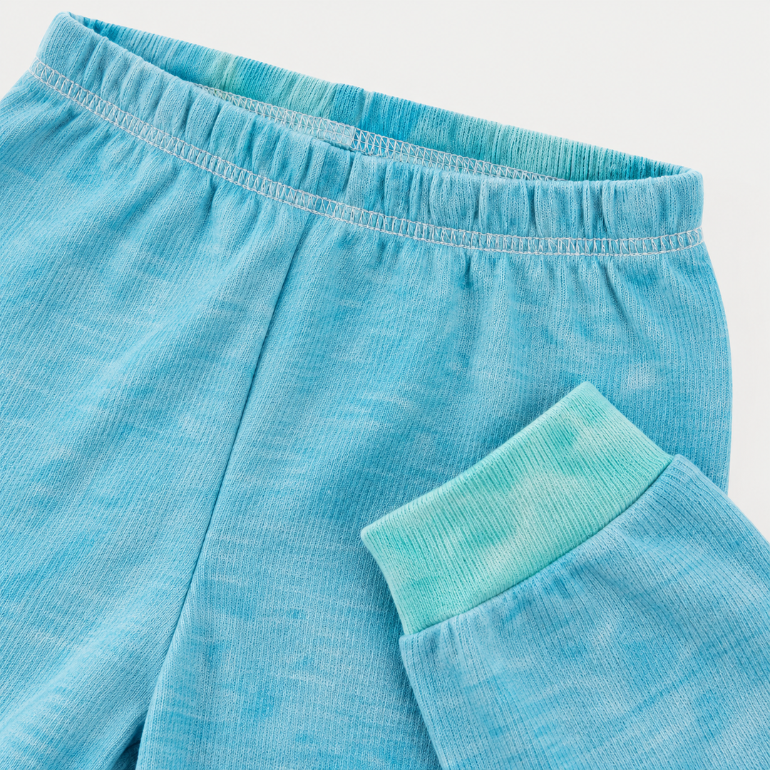 Aqua marble slub rib jogger waistband, fabric and cuff detail