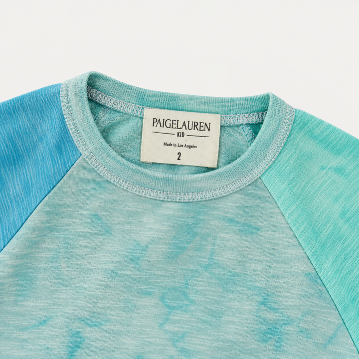 Aqua marble slub rib raglan neckline and PAIGELAUREN label detail