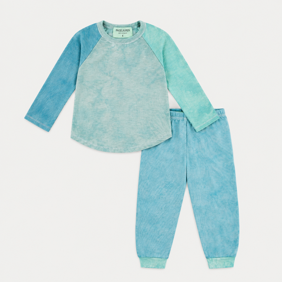 PAIGELAUREN aqua marble slub rib raglan tee and jogger set