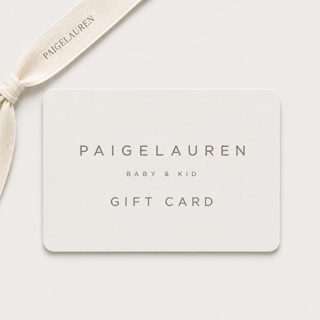 PAIGELAUREN Baby & Kid Gift Card with signature ivory branded ribbon