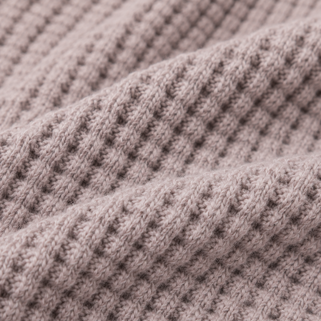 Close-up of the PAIGELAUREN Beige Chunky Thermal waffle knit texture.