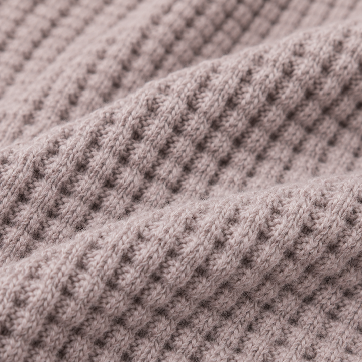 Close-up of the PAIGELAUREN Beige Chunky Thermal waffle knit texture.