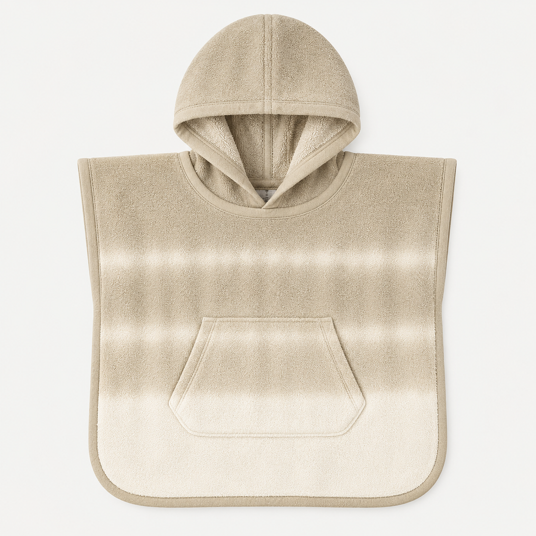 PAIGELAUREN Beige Ombré Loop Terry Hooded Poncho in soft cream and sand tones