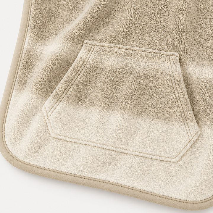Beige ombré terry poncho kangaroo pocket with detailed stitching and finished edges