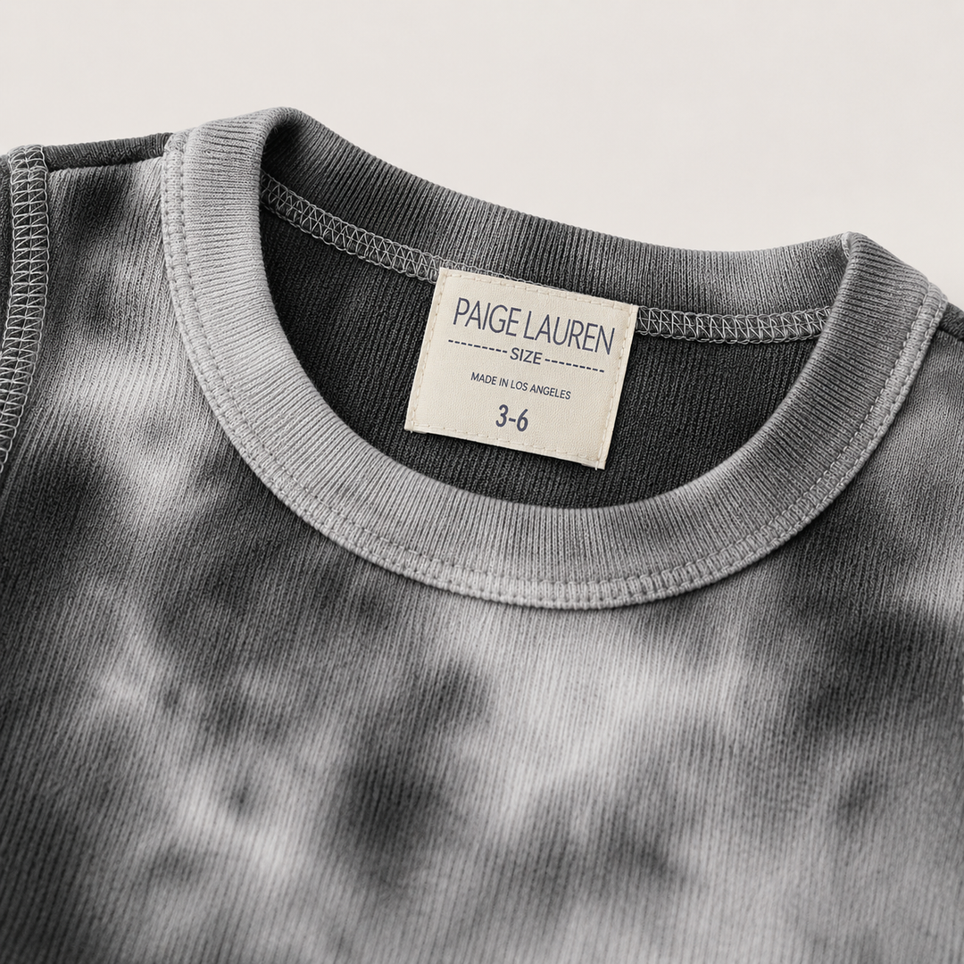 Black Brushed Hacci Tie Dye pullover neck and PAIGELAUREN label detail