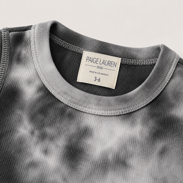 Black Brushed Hacci Tie Dye pullover neck and PAIGELAUREN label detail
