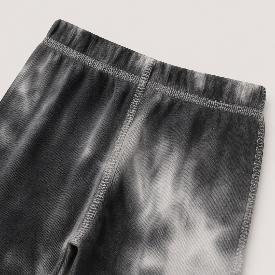 Black Brushed Hacci Tie Dye pant with elastic waistband and contrast topstitch detail