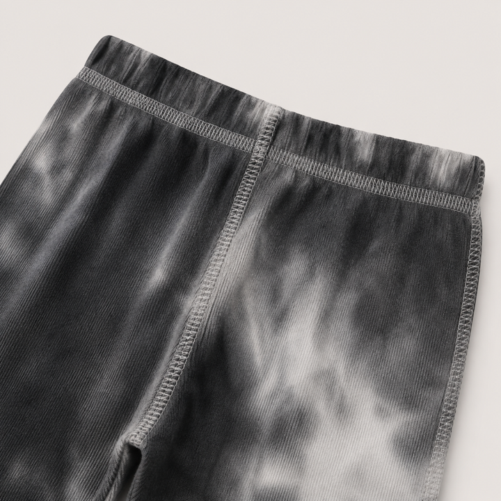 Black Brushed Hacci Tie Dye pant with elastic waistband and contrast topstitch detail