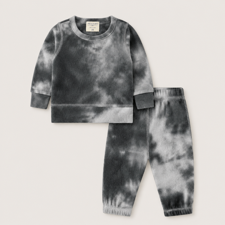 PAIGELAUREN Black Brushed Hacci Tie Dye Pullover and Pant Set