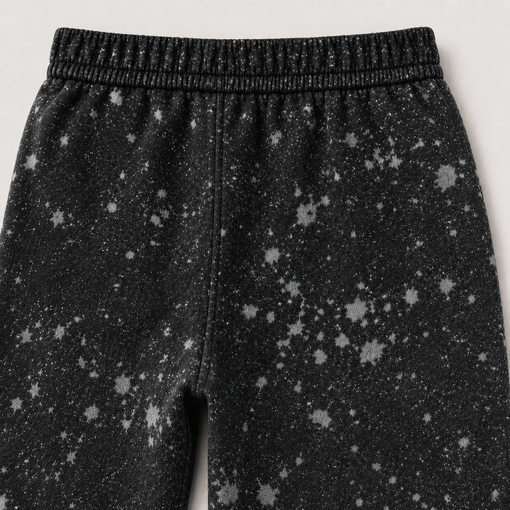 Black Splatter Brushed Rib balloon pant with elastic waistband and ankle