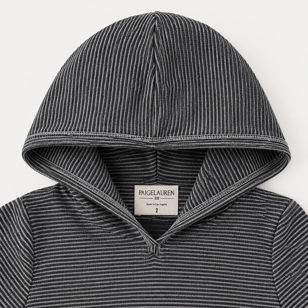 PAIGELAUREN Black Stripe Hoodie hood and neckline detail