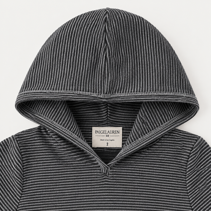 PAIGELAUREN Black Stripe Hoodie hood and neckline detail